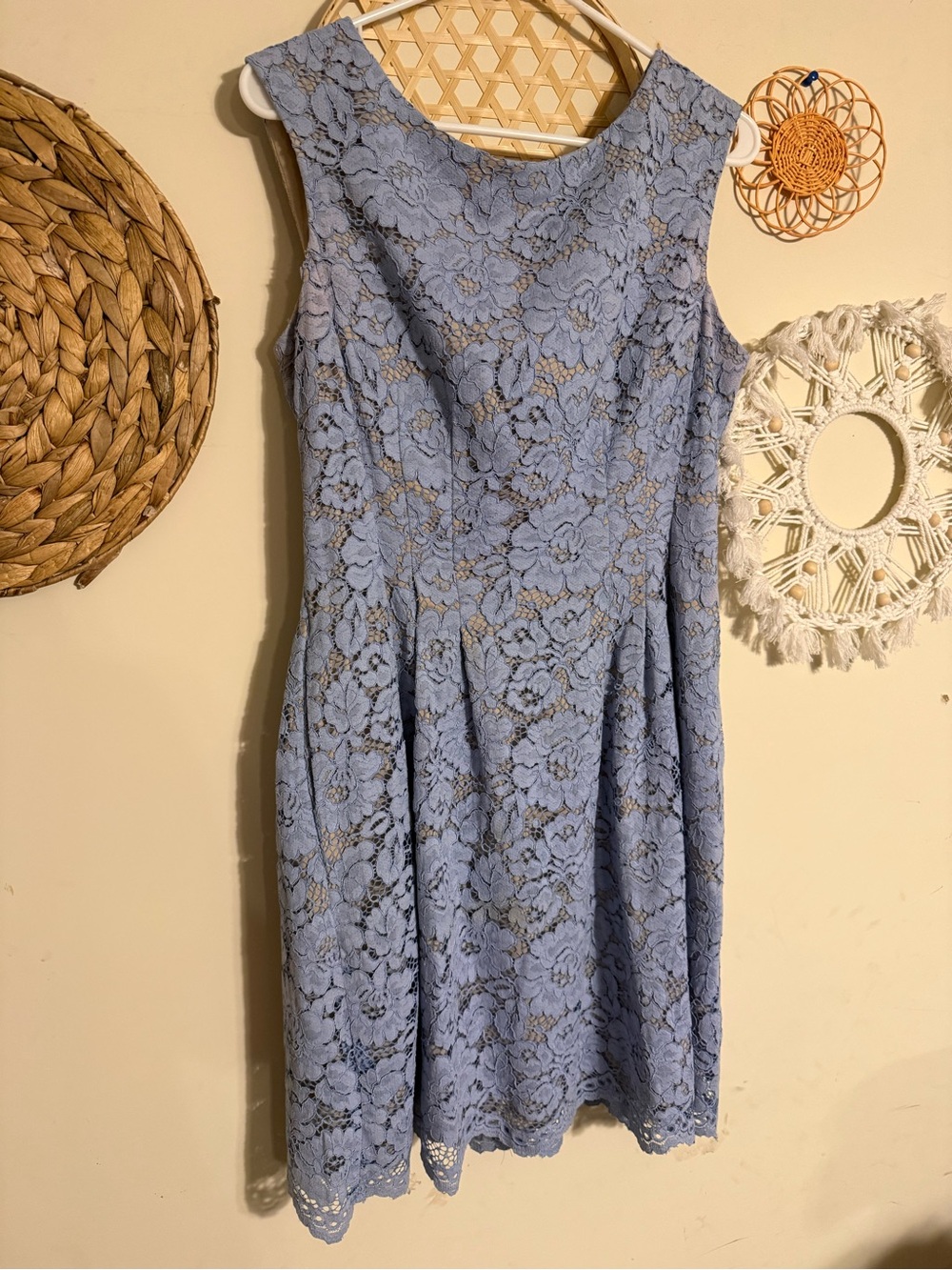 Vince Camuto Sleeveless Dusty Blue Lace Midi Dress